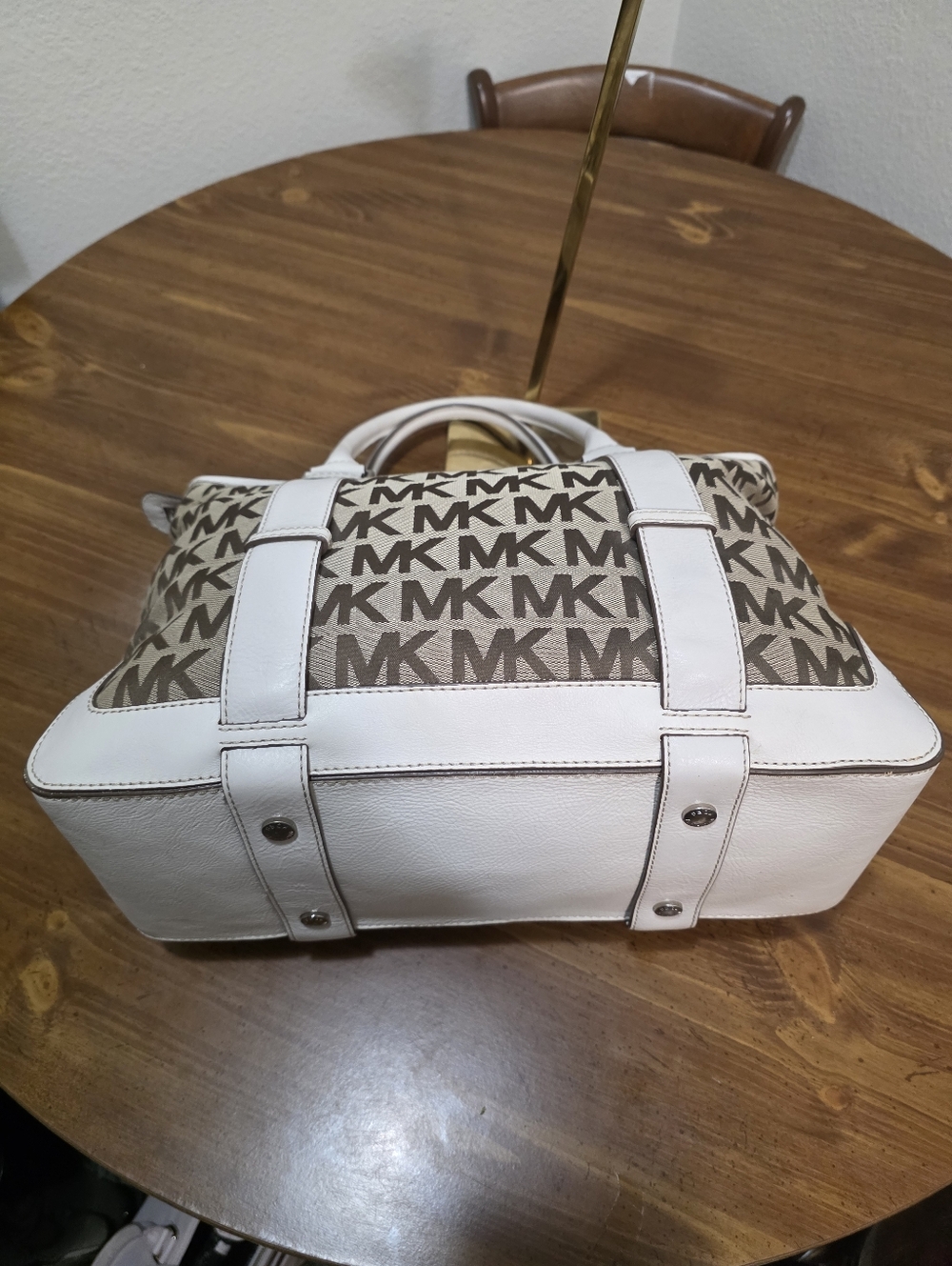 Michael Kors Brown and Cream MK Signature Shoulder Tote - Picture 12 of 16